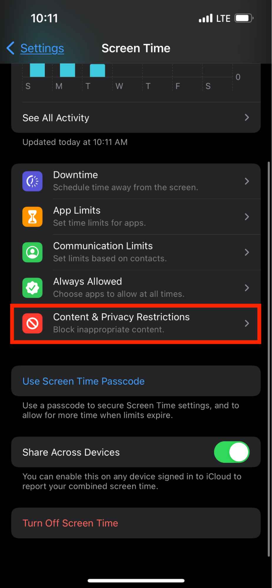 Settings > Screen Time > Content & Privacy Restrictions Settings > Screen Time > Content & Privacy Restrictions