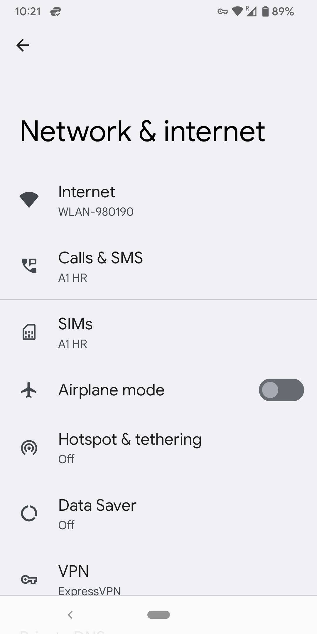 Android Network & Internet Settings