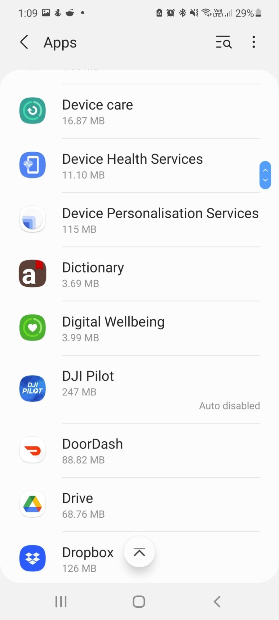 Apps menu on Android Apps menu on Android