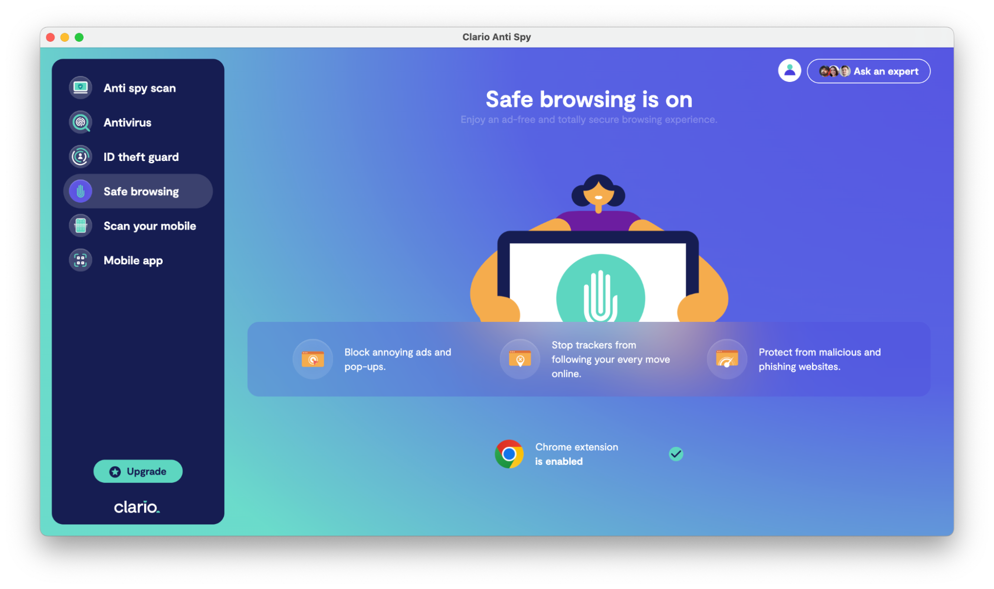 Clario AntiSpy safe browsing extension for Chrome and Safari Clario AntiSpy safe browsing extension for Chrome and Safari