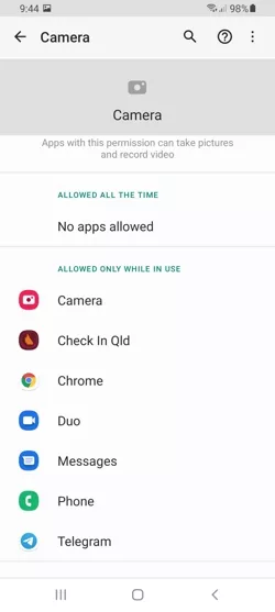 Android camera permissions