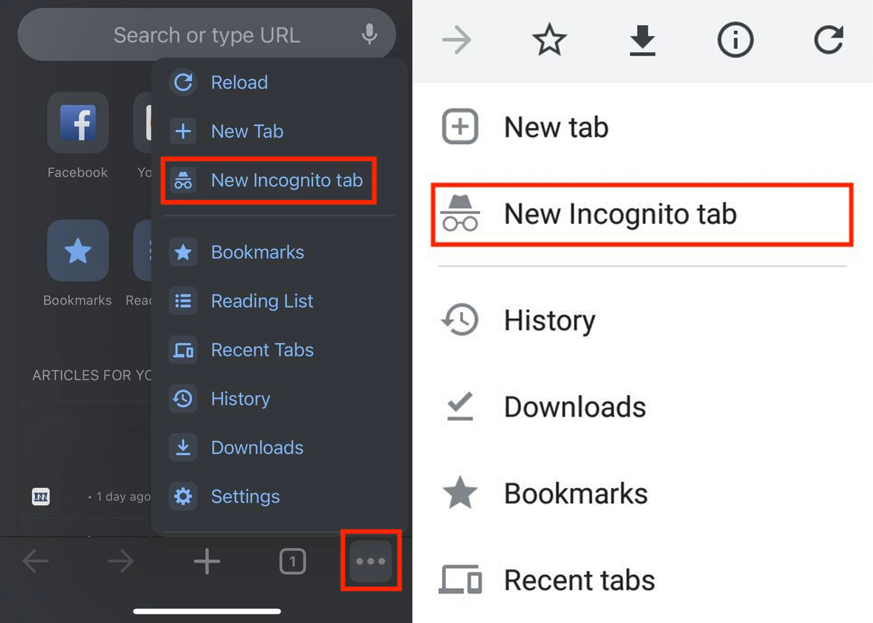New incognito tab in Chrome (iOS/Android)