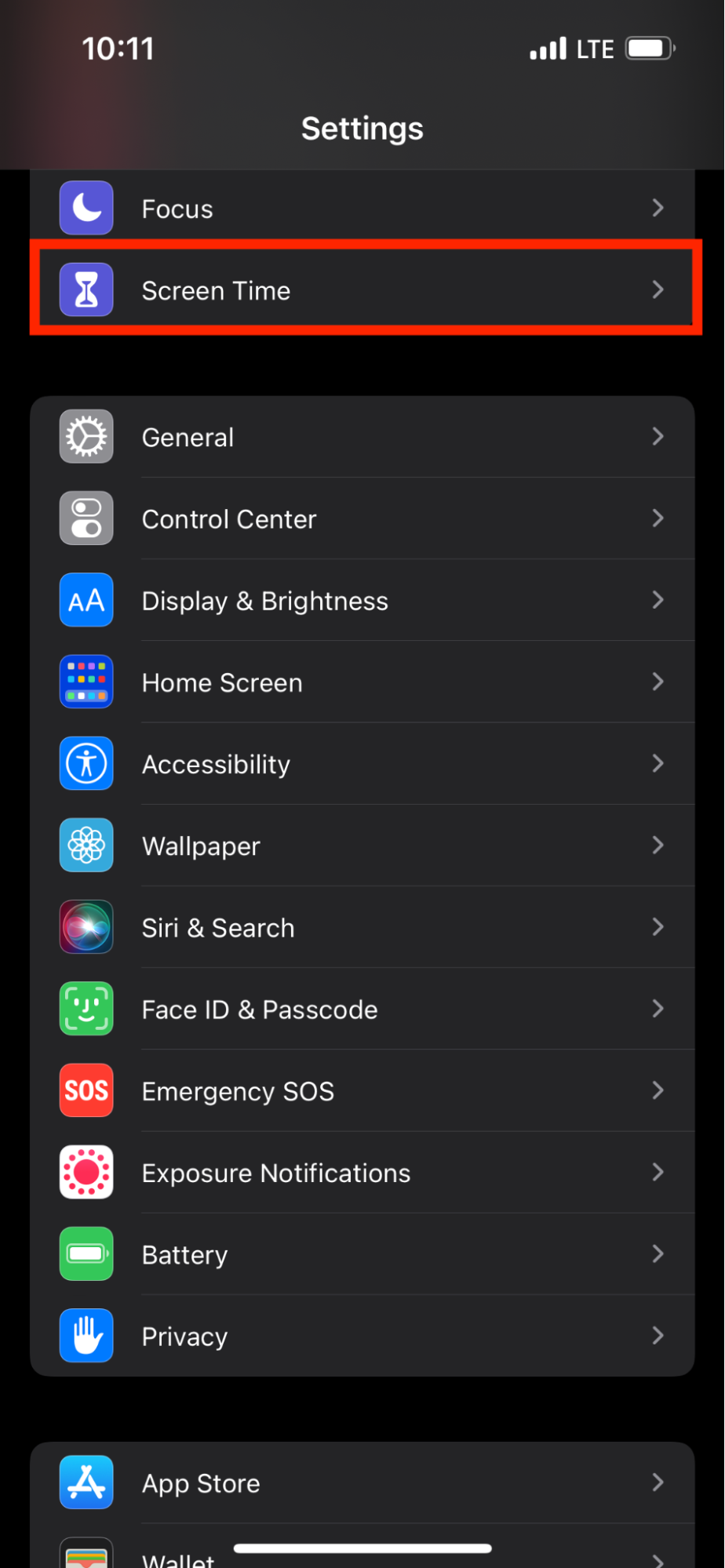 Settings > Screen Time Settings > Screen Time
