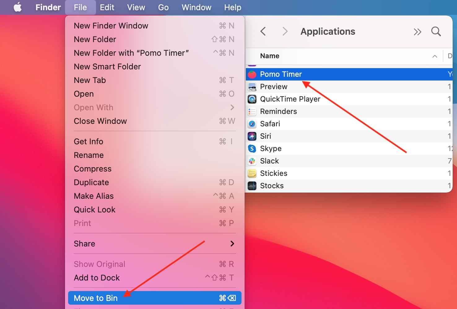 Locate apps you want to delete and move them to the Bin Locate apps you want to delete and move them to the Bin