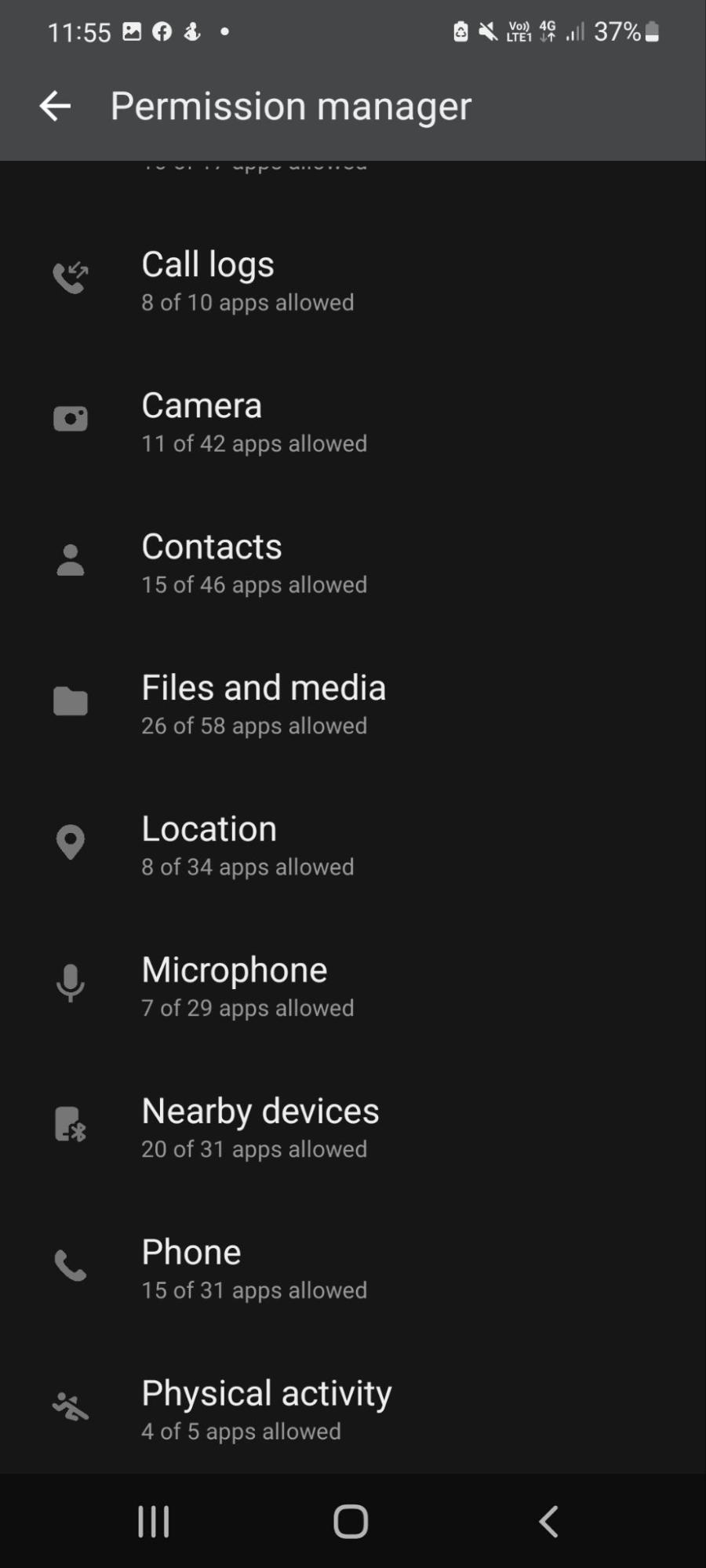 Scroll through the permission manager to protect your privacy.