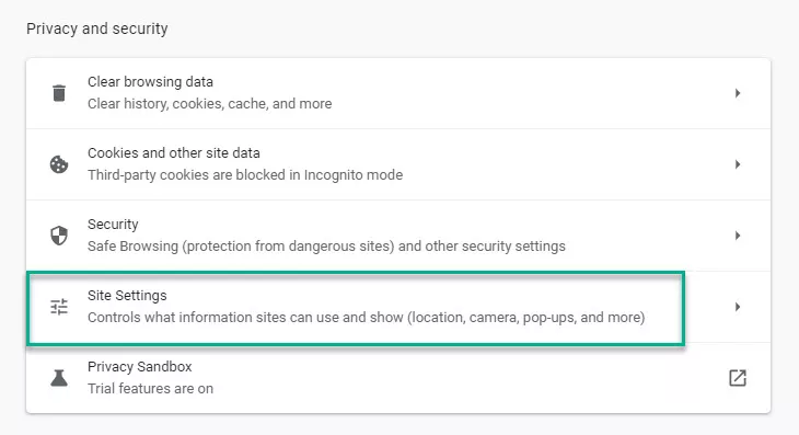 Click on Site Settings