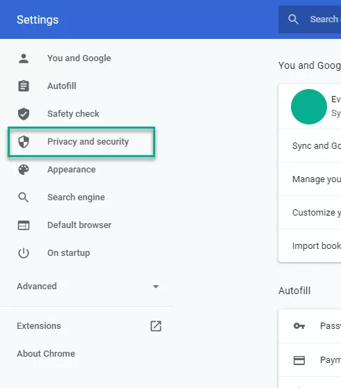 Chrome Settings > Privacy and Security