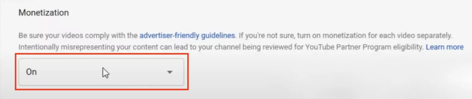 YouTube disable monetization