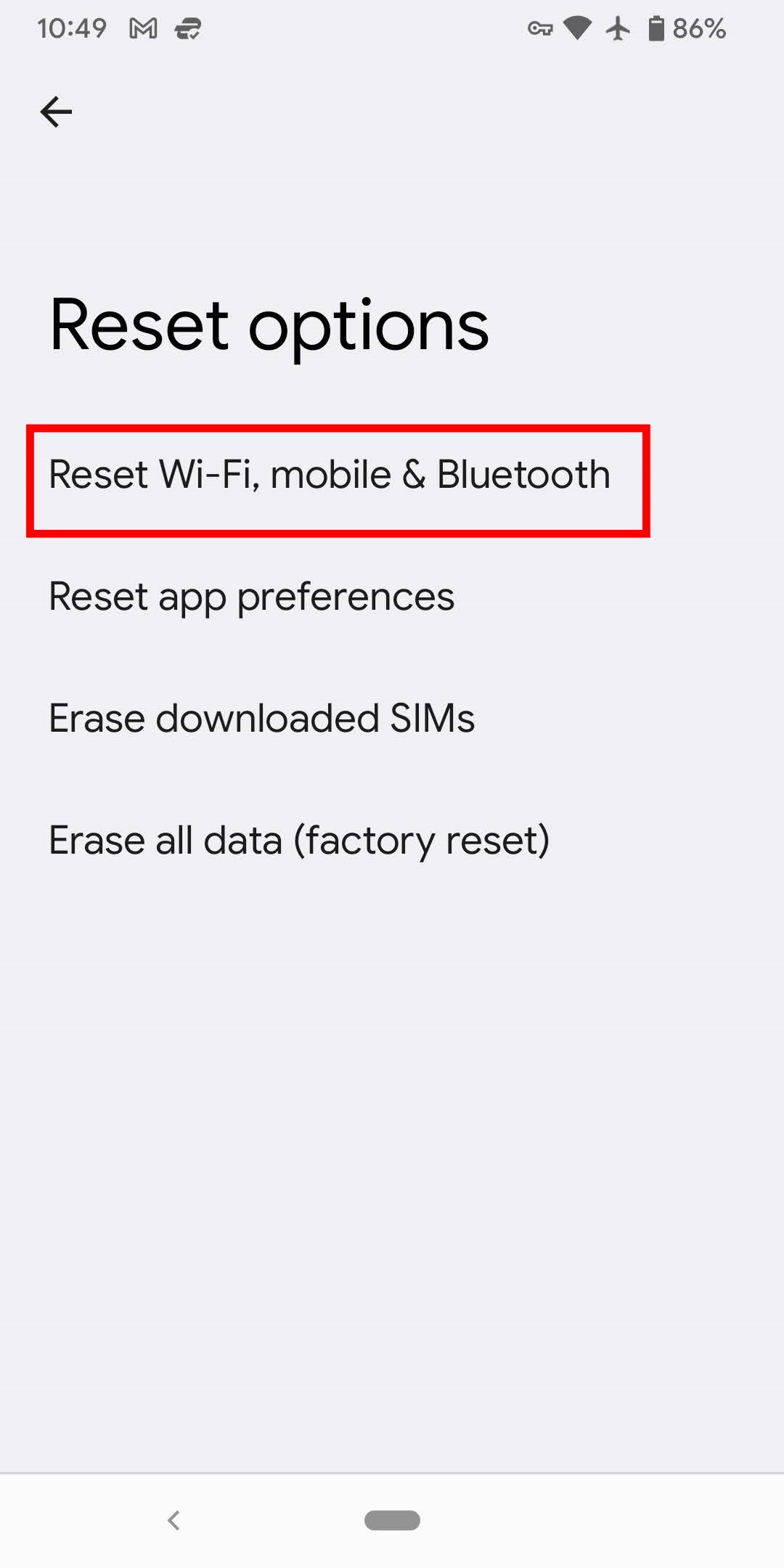 Android Reset Options