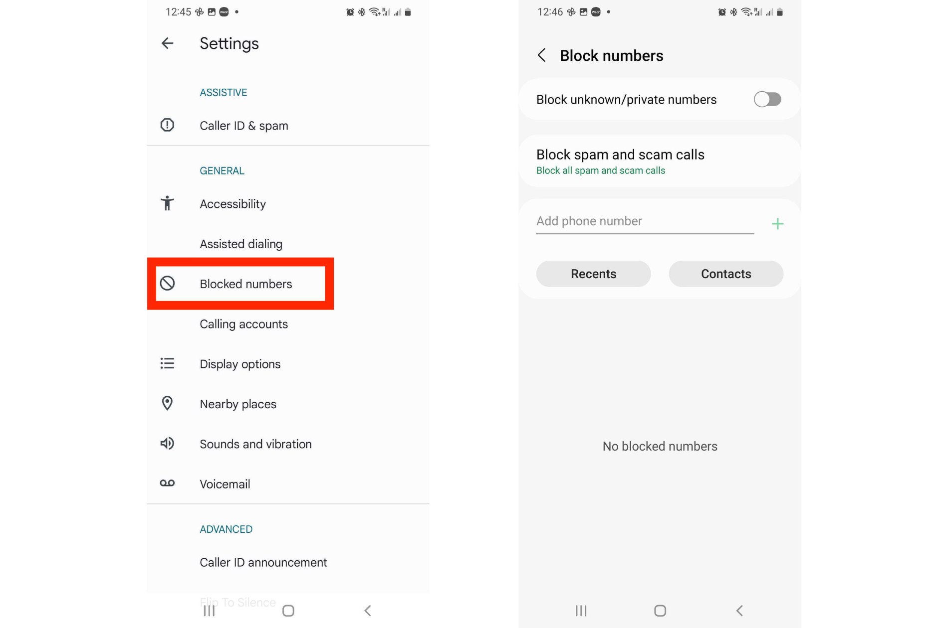 Block numbers on Android. Block numbers on Android.