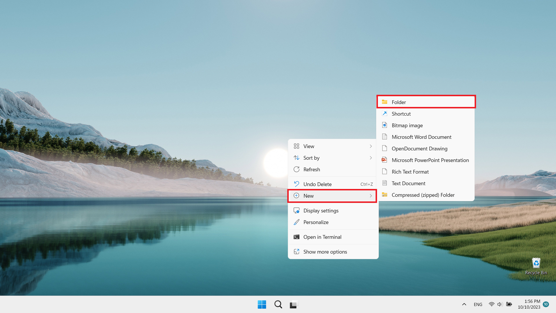 Creating a new folder on a Windows desktop