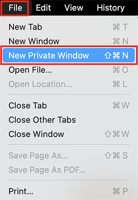 New incognito window in Opera