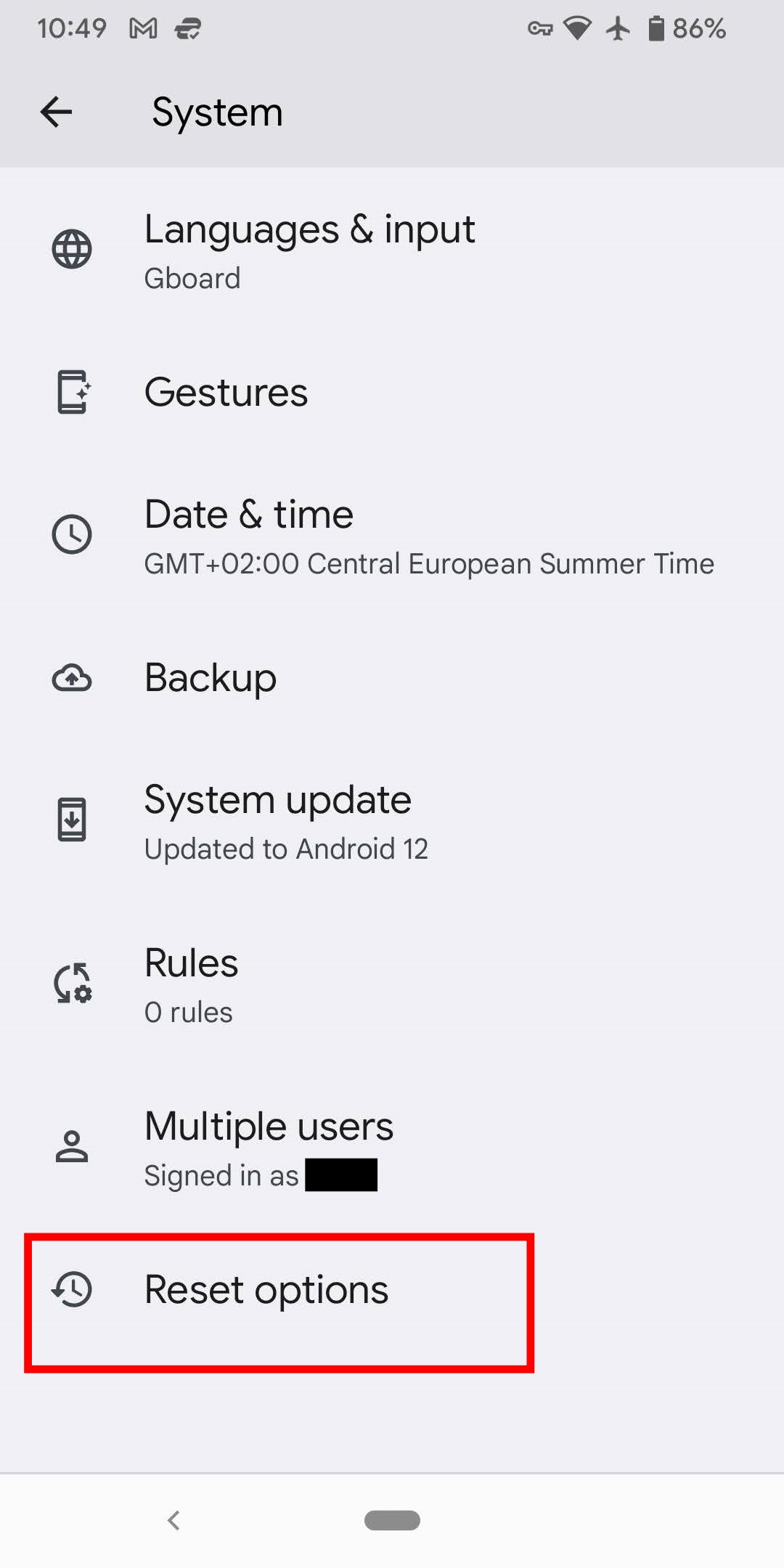 Android System Settings Reset Options