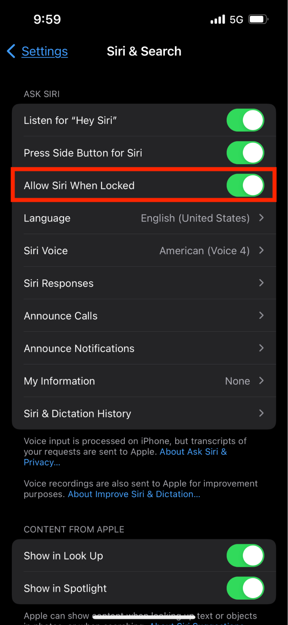 Allow Siri When Locked. Allow Siri When Locked.