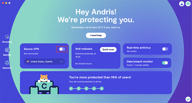 Toggle on Secure VPN Toggle on Secure VPN
