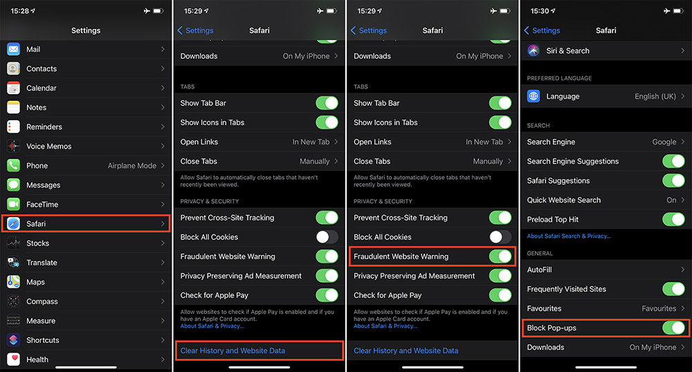 Adjust Safari Settings Adjust Safari Settings