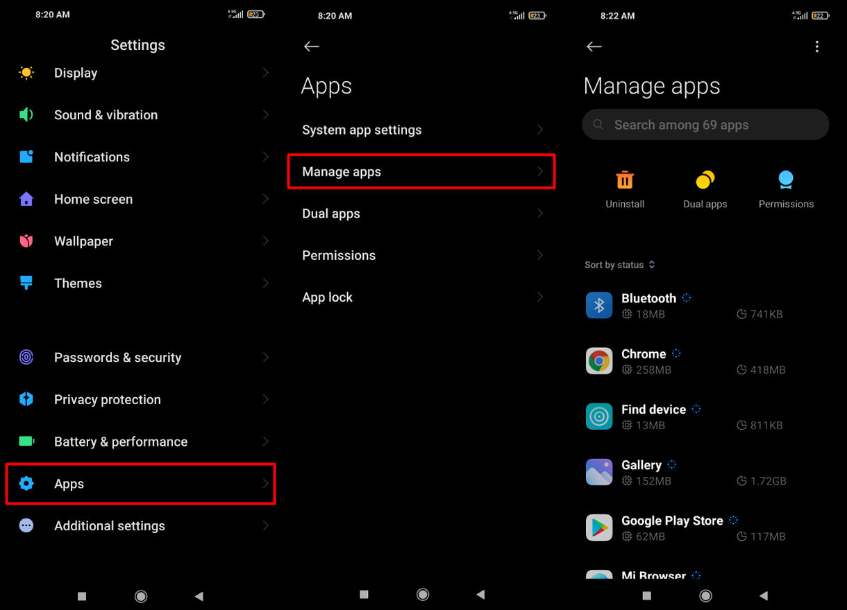 These Android screenshots show how to detect malicious apps by searching for unusual apps via the Manage Apps console in Settings. These Android screenshots show how to detect malicious apps by searching for unusual apps via the Manage Apps console in Settings.