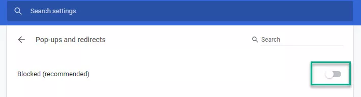 Toggle off Pop-ups and redirects to stop pop-ups in Chrome