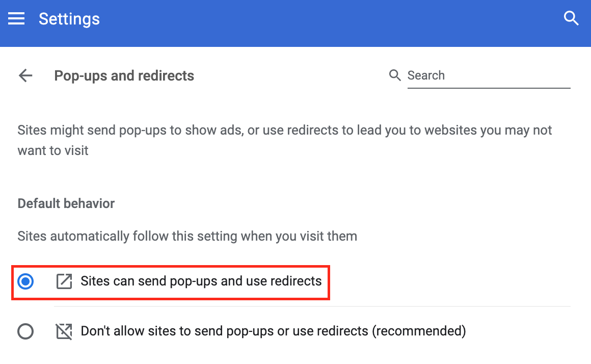 allow pop ups on mac chrome for one website