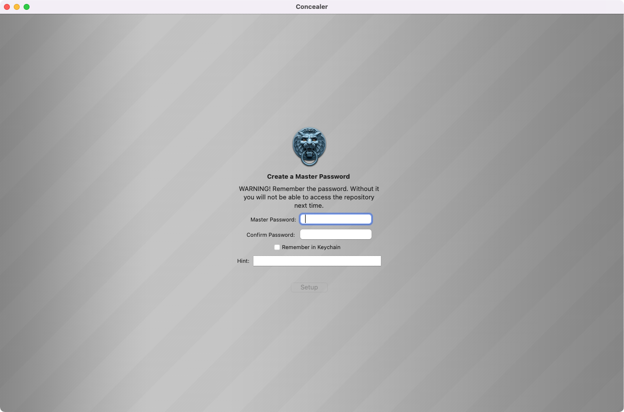 Create a Master Password in the Concealer app Create a Master Password in the Concealer app