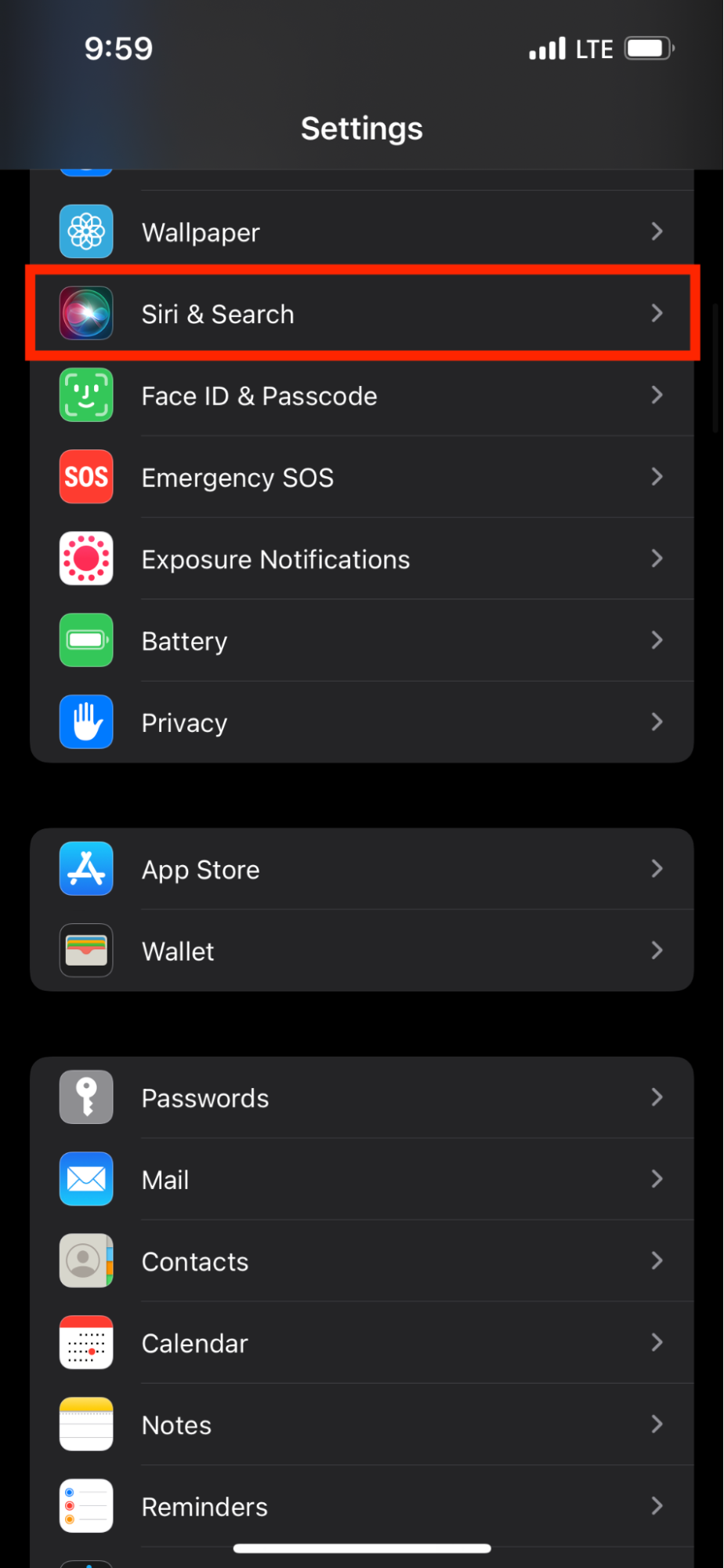 Settings > Siri & Search Settings > Siri & Search