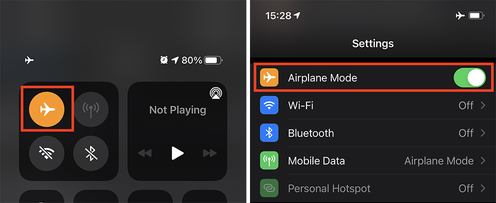 Turn Airplane Mode on Turn Airplane Mode on