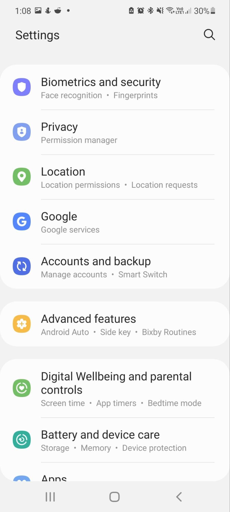 Tap Biometrics and Security in Android settings Tap Biometrics and Security in Android settings