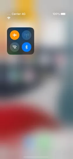 iOS Control Center with Airplane Mode enabled.