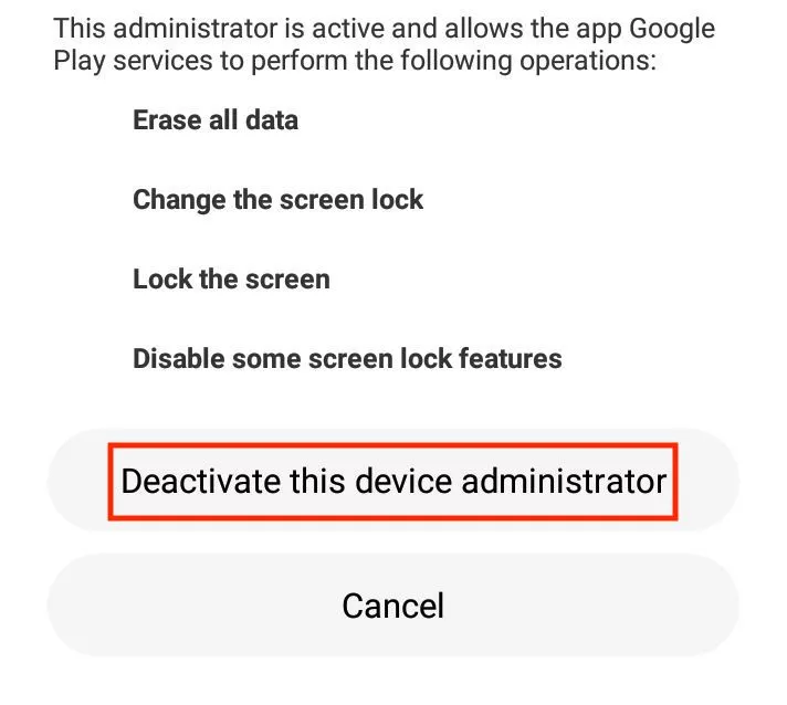 Deactivating app administrator privileges on Android