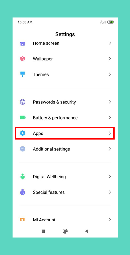 Tap on the Apps submenu Tap on the Apps submenu