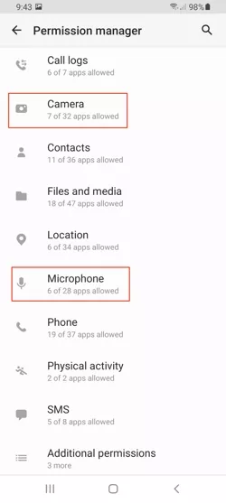 Android permissions manager