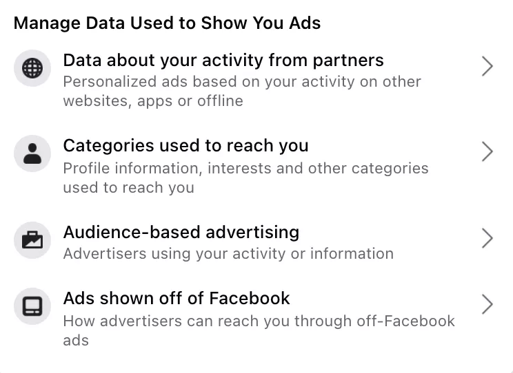 Facebook ad management settings