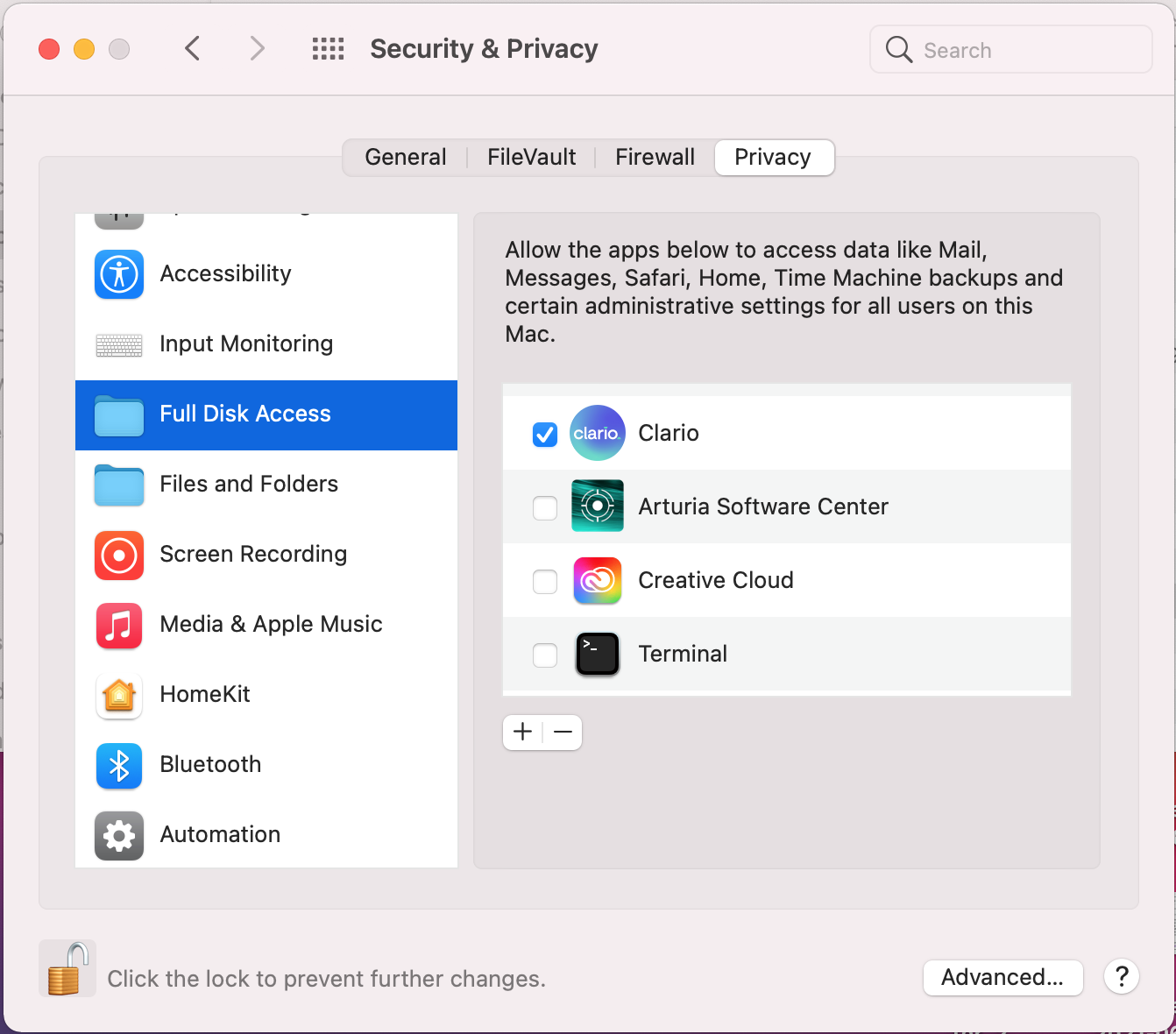 Allow Full disk access Allow Full disk access