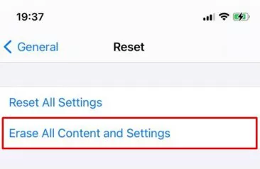 Choose Erase All Content and Settings