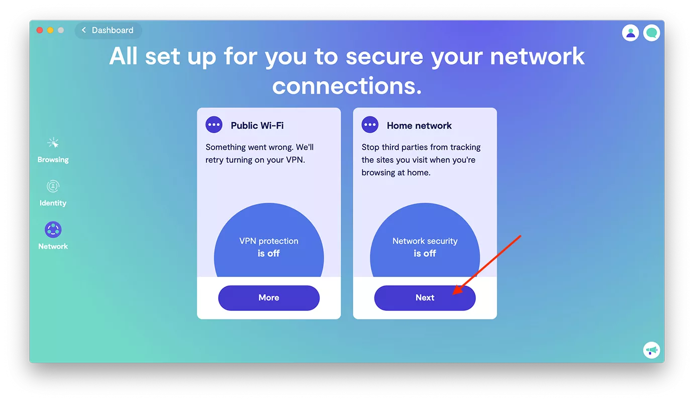 Click Next on Home network tab