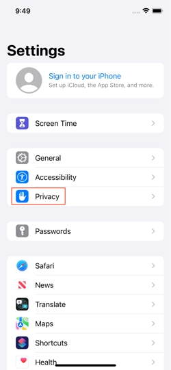 iOS settings iOS settings