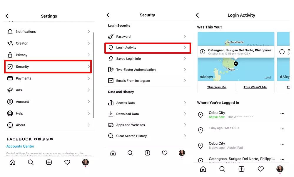 Login Activity in Instagram