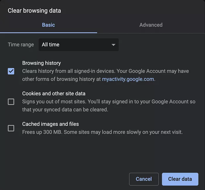Clear browsing history in Chrome