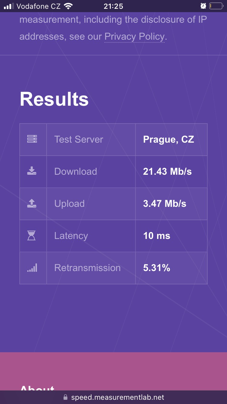 Test results from M-Lab's Speed test Test results from M-Lab's Speed test