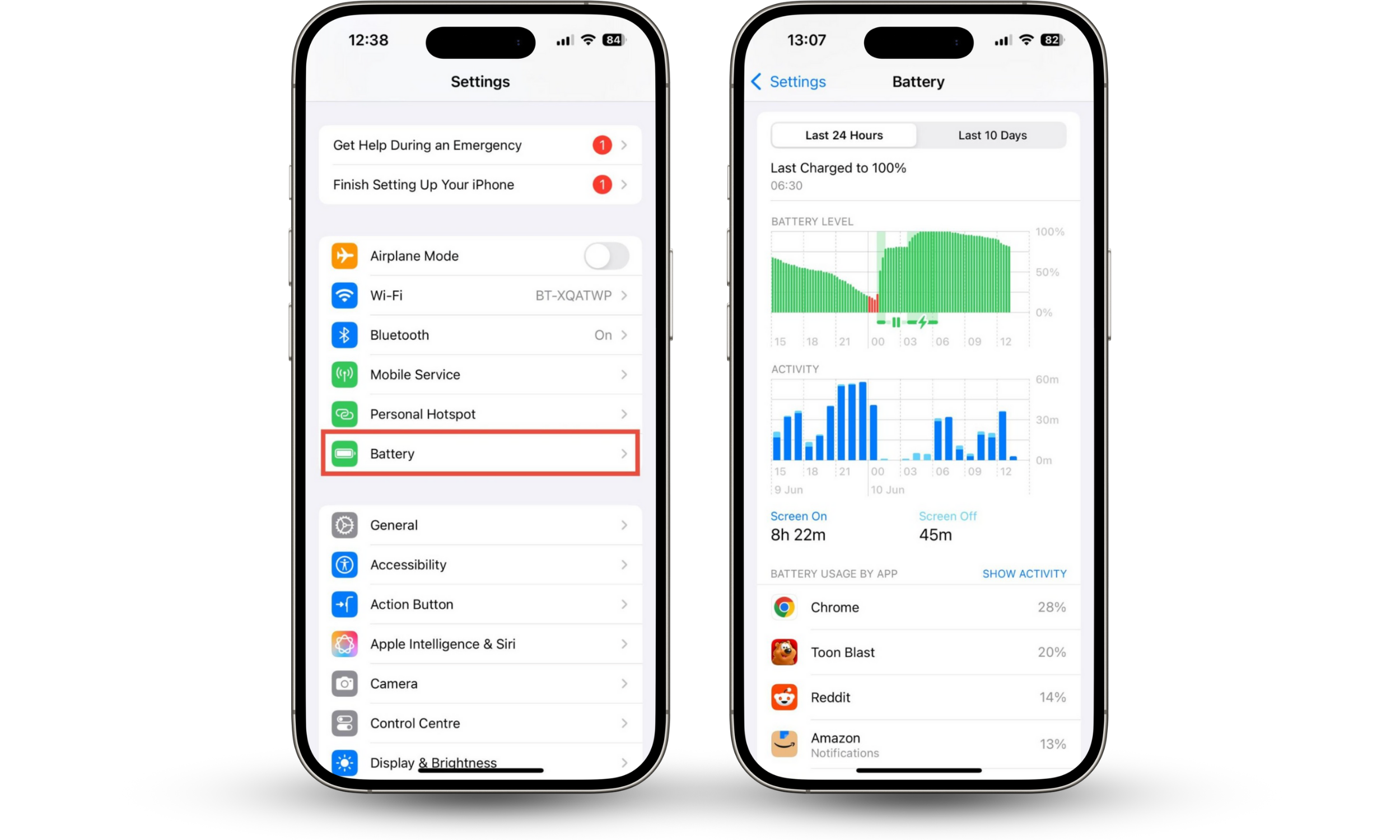 iPhone Battery settings, showing how to find out when your battery is being used and which apps used most power. Are you thinking, is my ex husband tracking my iPhone? Look for strange battery patterns. iPhone Battery settings, showing how to find out when your battery is being used and which apps used most power. Are you thinking, is my ex husband tracking my iPhone? Look for strange battery patterns.