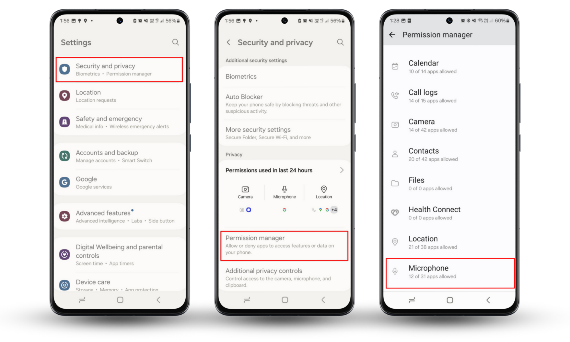 To find spyware on Android and remove it, check for suspicious microphone permissions. Open Settings > Privacy and Security > Permission manager > Microphone and check the apps. To find spyware on Android and remove it, check for suspicious microphone permissions. Open Settings > Privacy and Security > Permission manager > Microphone and check the apps.