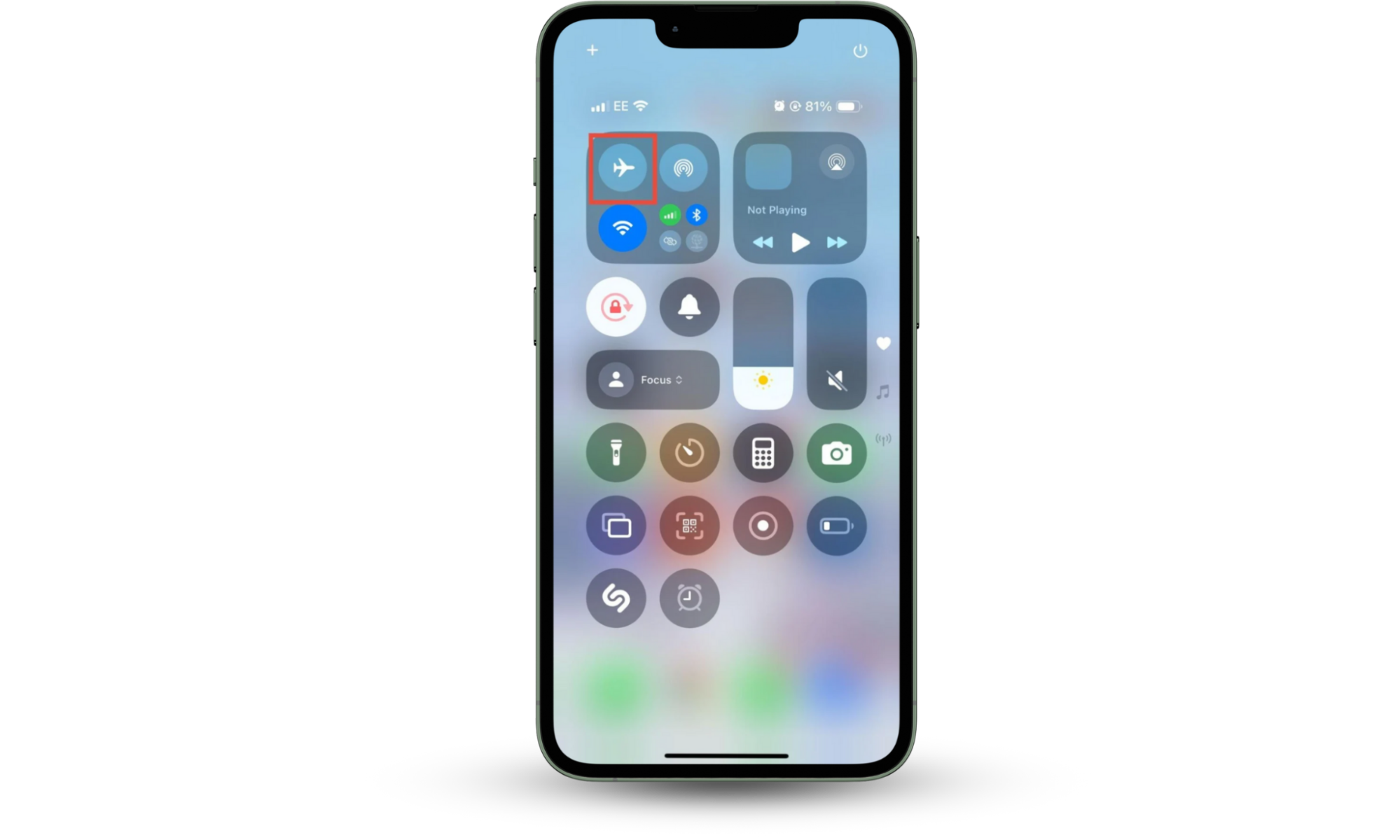 The Control Center on an iPhone, with the Airplane Mode icon highlighted. To stop someone tracking your phone immediately, enable Airplane Mode. The Control Center on an iPhone, with the Airplane Mode icon highlighted. To stop someone tracking your phone immediately, enable Airplane Mode.