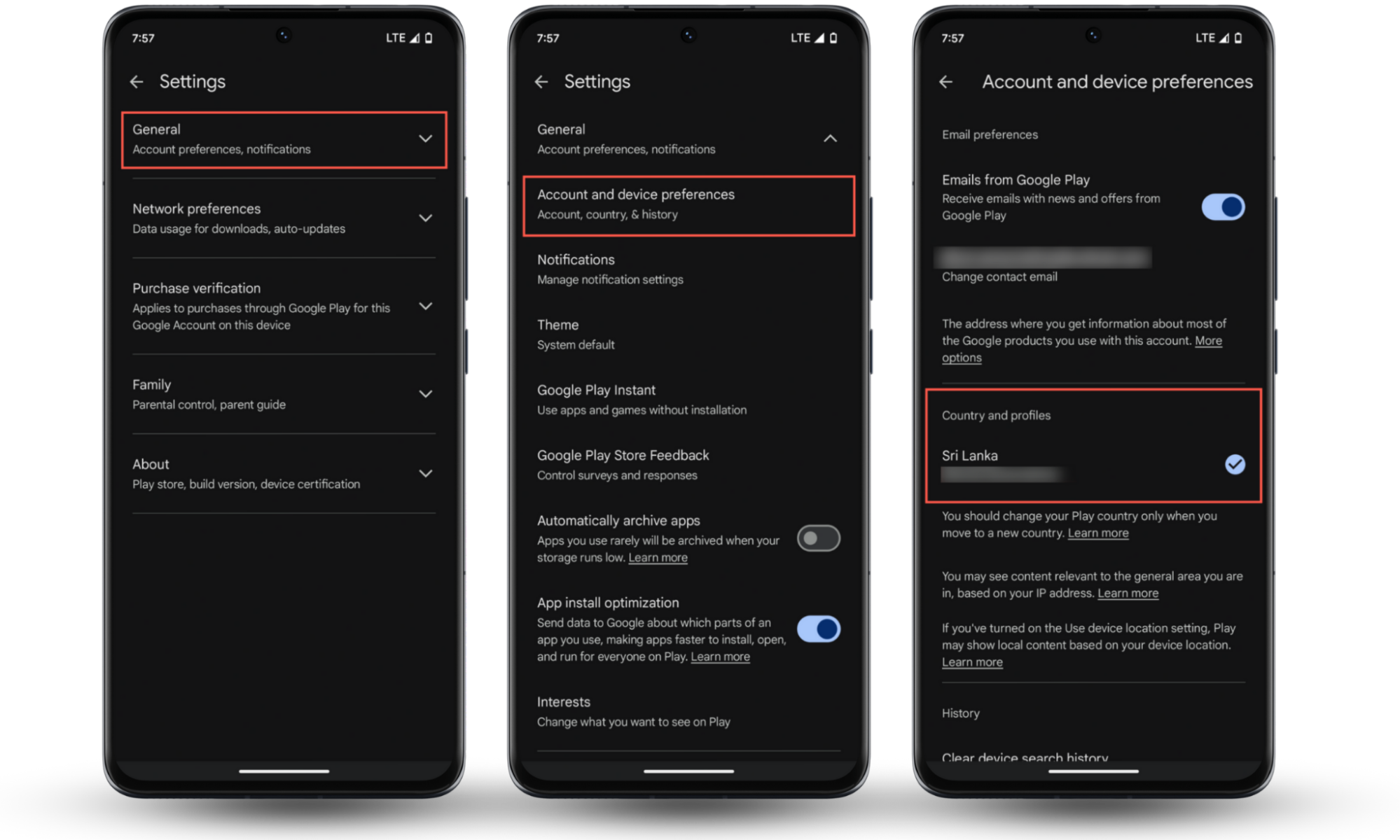 These Android screenshots show how to change your location on Android by setting a different country or region via the Google Play Store. These Android screenshots show how to change your location on Android by setting a different country or region via the Google Play Store.