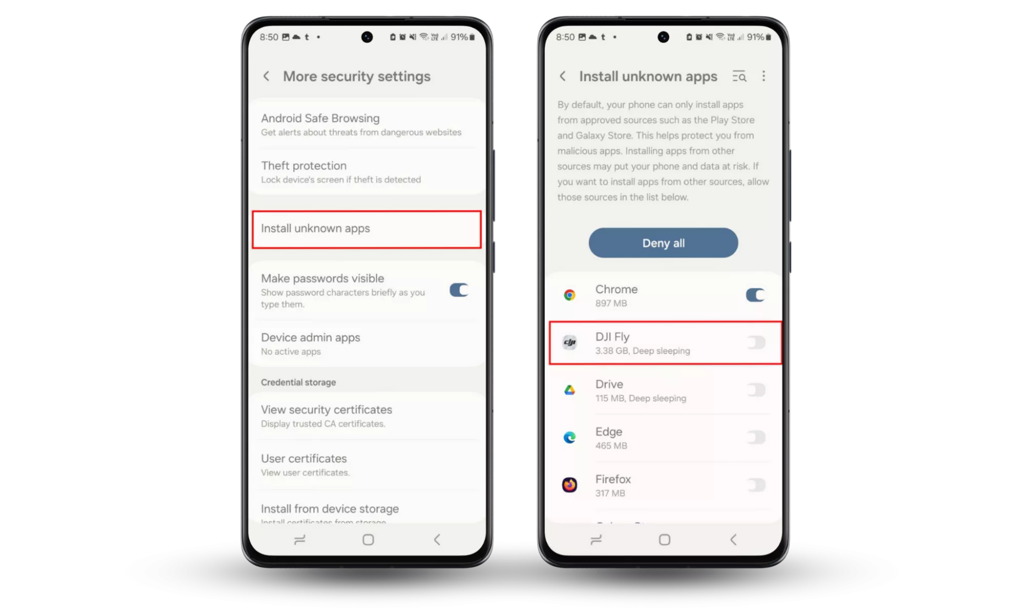 If you see if someone is tracking your phone, block them by preventing apps from downloading new apps. From More security settings, press Install unknown apps and toggle off suspicious apps.