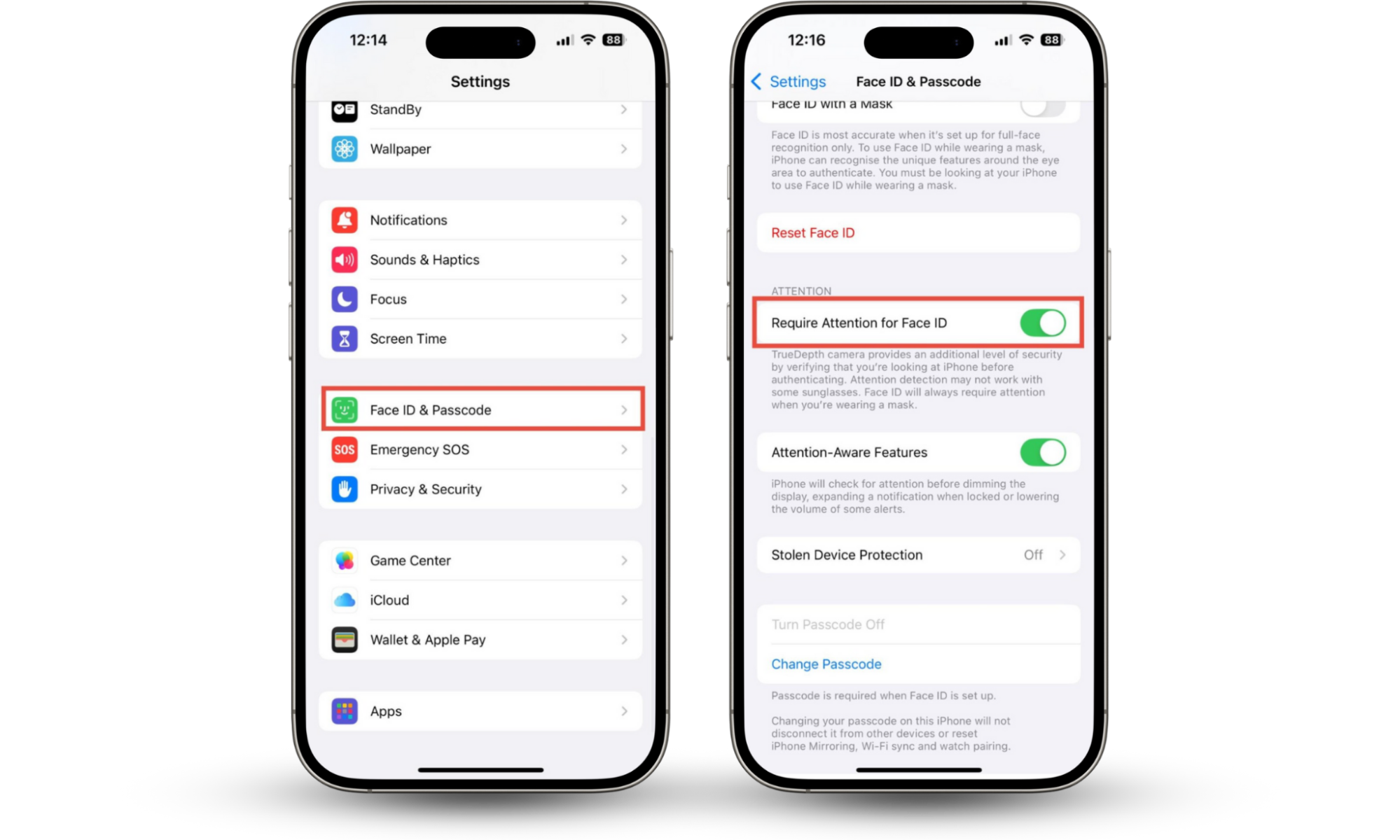 The steps needed to ensure no one can use Face ID with eyes closed on your iPhone. Go into Face ID & Passcode settings and make sure Require Attention for Face ID is enabled. The steps needed to ensure no one can use Face ID with eyes closed on your iPhone. Go into Face ID & Passcode settings and make sure Require Attention for Face ID is enabled.