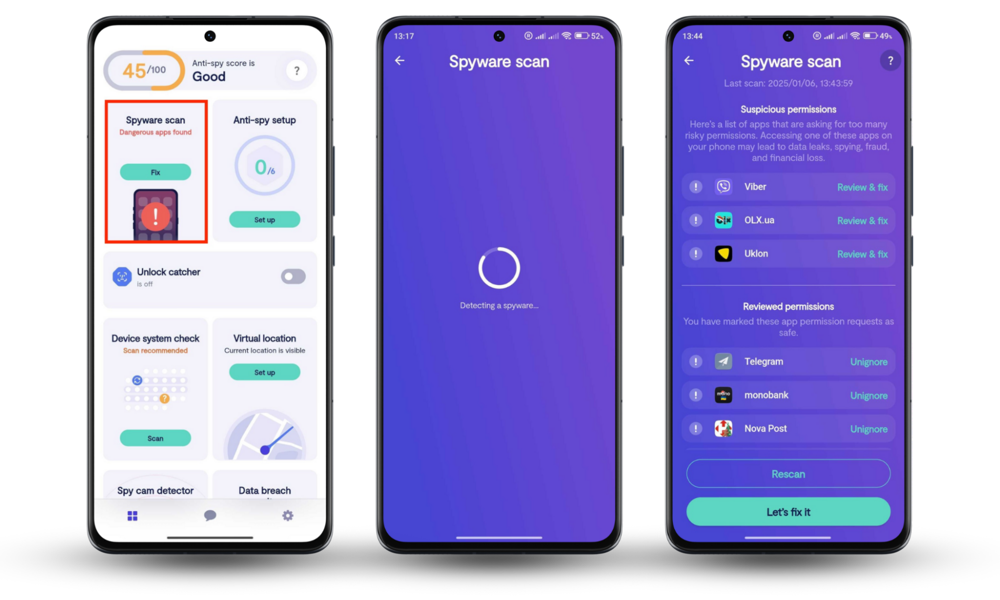 The steps needed to detect malware on Android with Clario Anti Spy's Spyware scan. The app can find spyware in just a few steps. The steps needed to detect malware on Android with Clario Anti Spy's Spyware scan. The app can find spyware in just a few steps.
