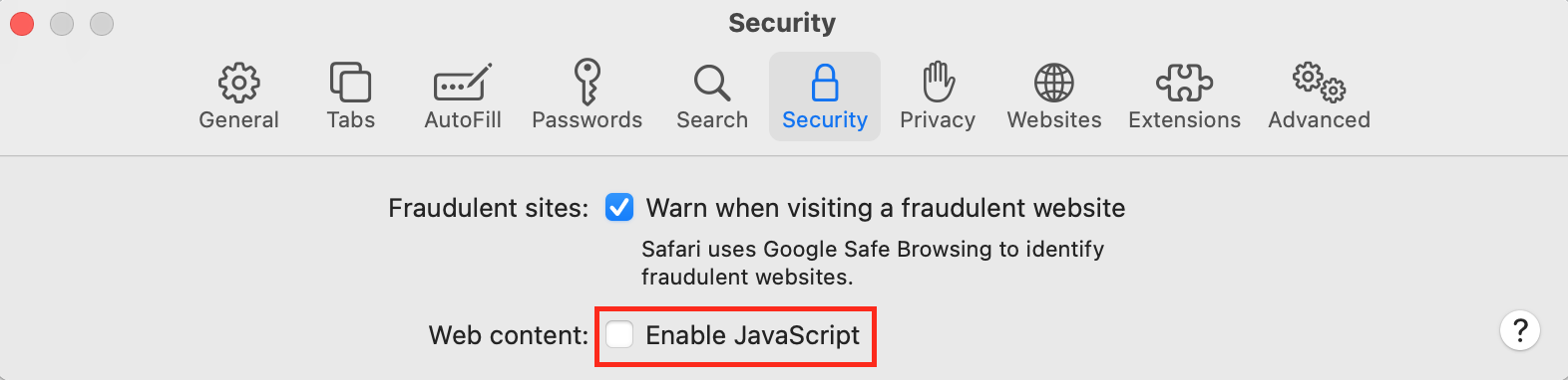 These Mac screenshots show how to uncheck the Enable JavaScript option via the Safari Settings, which helps stop browser tracking. These Mac screenshots show how to uncheck the Enable JavaScript option via the Safari Settings, which helps stop browser tracking.