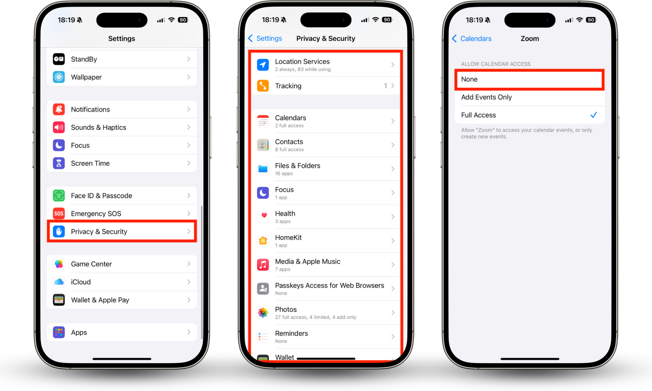 A list of permissions in the Privacy & Security section of the Settings app on iPhone. If you want to know how to check your iPhone for a virus, go through all app permissions to look for suspicious apps. A list of permissions in the Privacy & Security section of the Settings app on iPhone. If you want to know how to check your iPhone for a virus, go through all app permissions to look for suspicious apps.