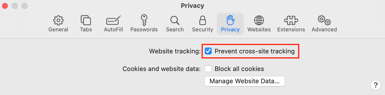 These Mac screenshots show how to enable the Prevent Cross-Site Tracking option in Safari so that you can stop browser tracking. These Mac screenshots show how to enable the Prevent Cross-Site Tracking option in Safari so that you can stop browser tracking.