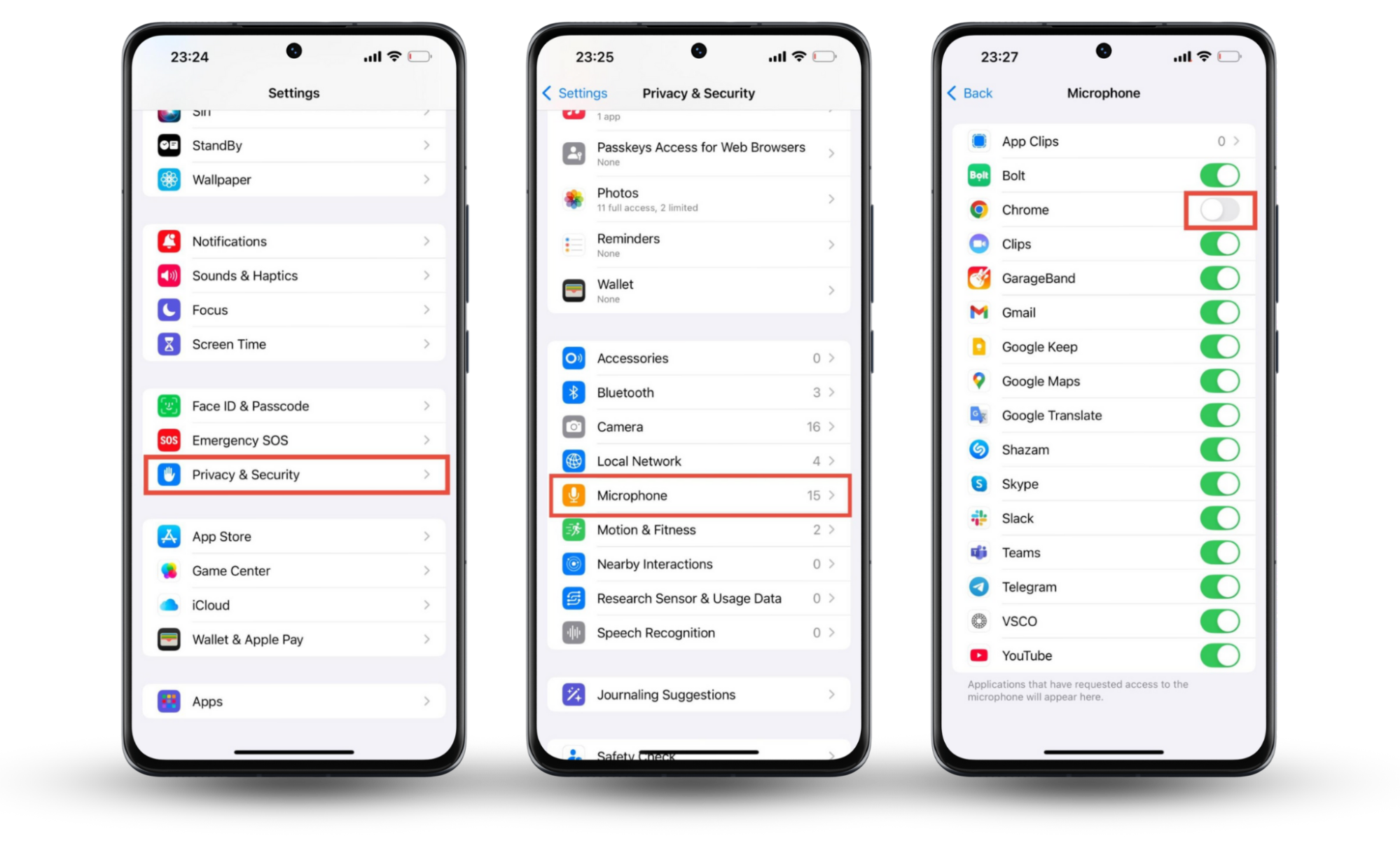 The Privacy & Security settings on an iPhone, where you can check app permissions. To tell if someone read your text messages, look for unusual permissions allowing access. The Privacy & Security settings on an iPhone, where you can check app permissions. To tell if someone read your text messages, look for unusual permissions allowing access.